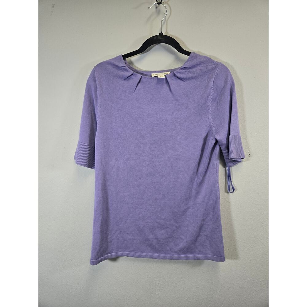 Coldwater Creek Lavender Silk Blend Pleated Neck Short Sleeve‎ Sweater M 10-12